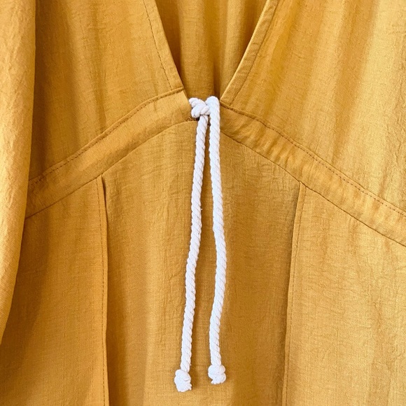 STUNNING CLAUDE TULUM MUSTARD V-NECK BOHO DRESS W/ SLIT SLEEVES‎ NWOT - Picture 7 of 12